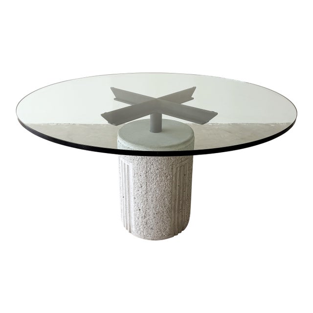 Vintage 1970s Attributed to Giovanni Offredi for Saporiti Italia Concrete and Glass Dining Table Unmarked For Sale