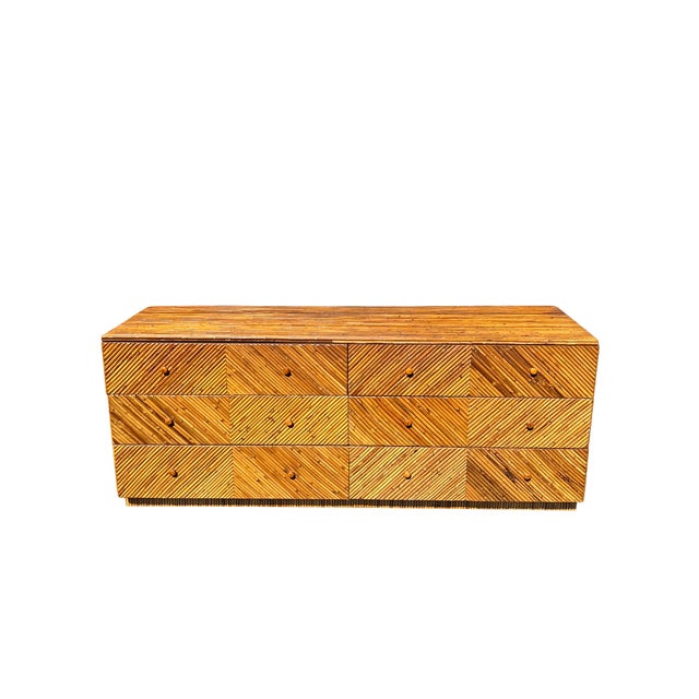 Vintage Rattan Wrapped Wicker Long Dresser or Credenza Lowboy in Coastal Boho Chic Design For Sale - Image 11 of 11