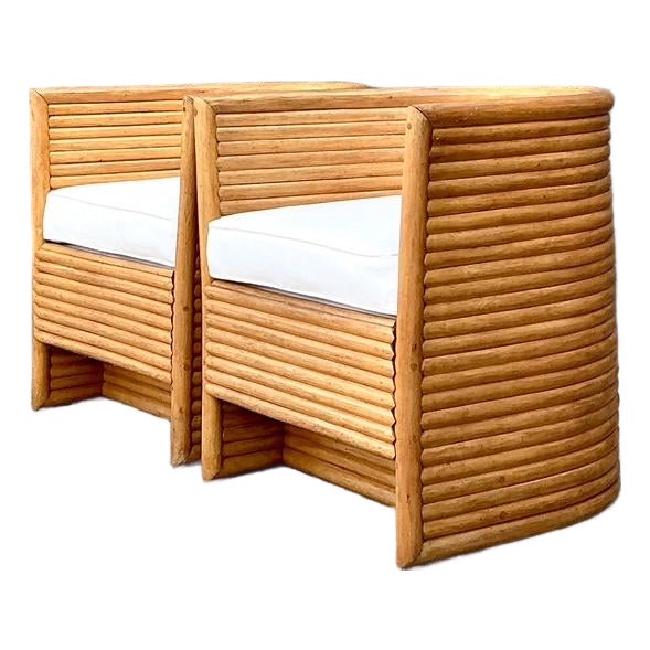 Vintage Stacked Rattan Lounge Chairs- A Pair For Sale