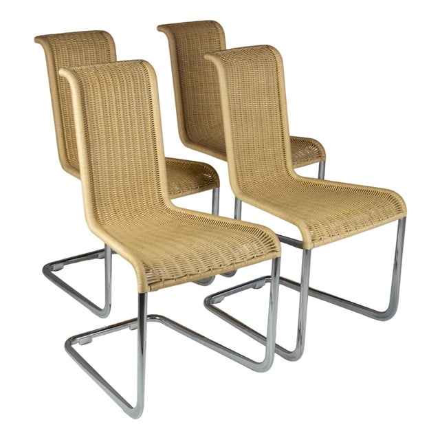 B20 Cane and Chrome Cantilever Dining Chairs by Axel Bruchhäuser for Tecta Set of 4, 1990s, Set of 4 For Sale