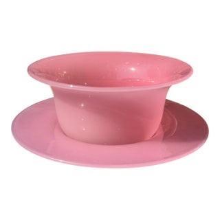 Steuben Pink Opaline or Rosaline Art Glass Finger Bowl & Underplate For Sale