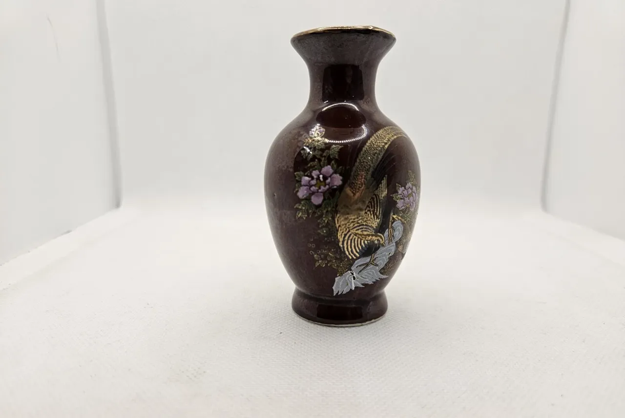 Vintage Japan Vase Gold Trim Pheasant Bird Flowers Bud Vase | Chairish