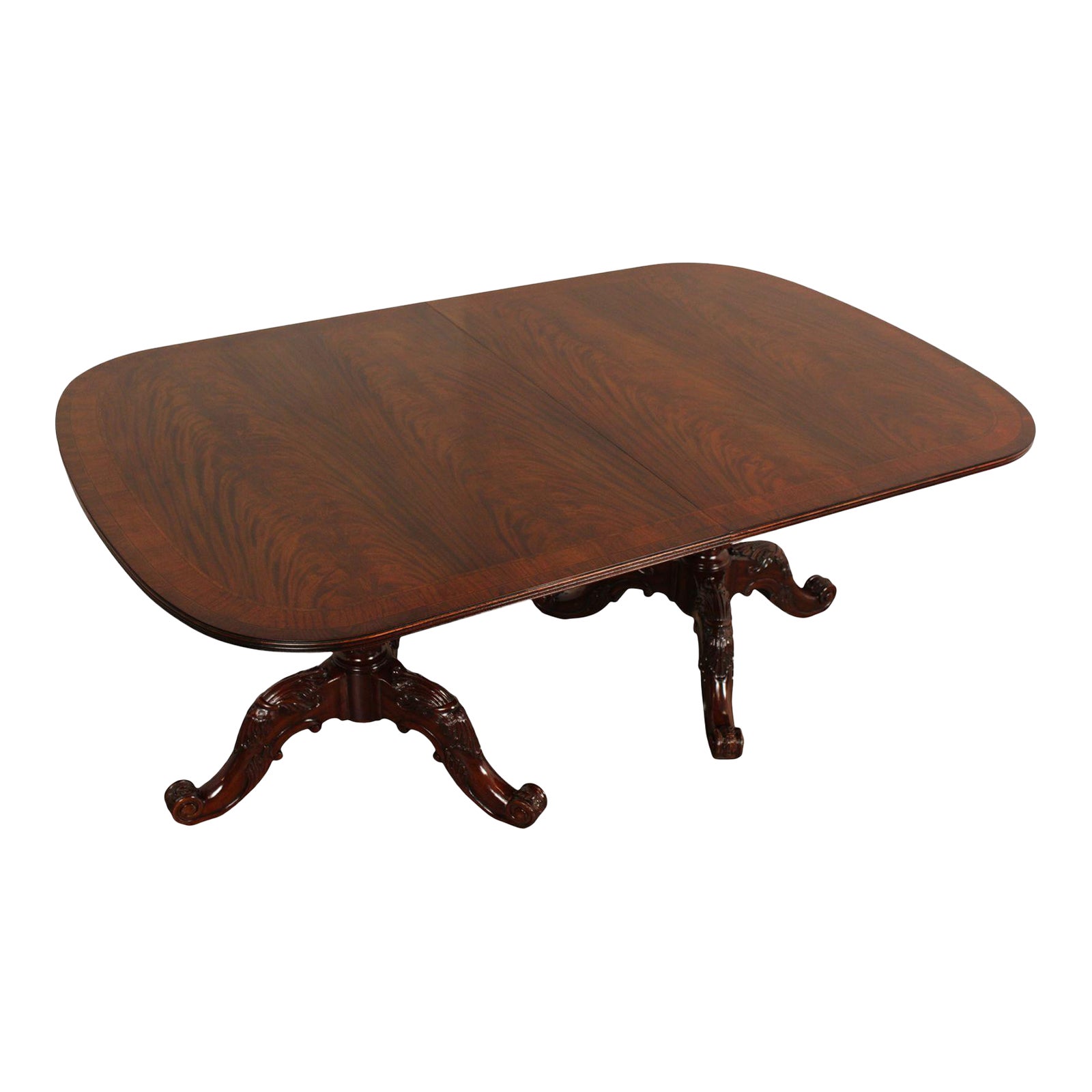 Drexel Heritage Style Banded Mahogany Carved Dining Table