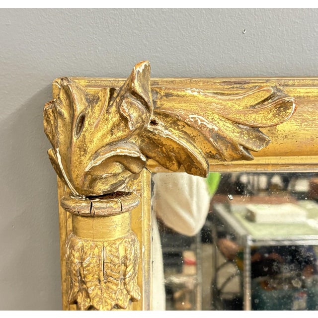 Wood Antique 19th Century French Empire Giltwood Gesso Mantel Mirror With Foxed Glass For Sale - Image 7 of 16