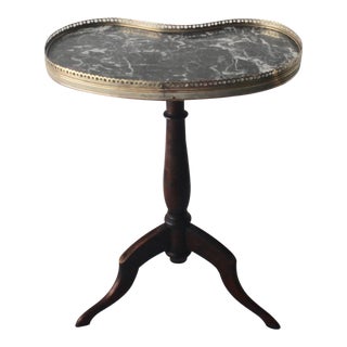 French Tripod Brass Marble Kidney Shape Top Side Drinks Table For Sale