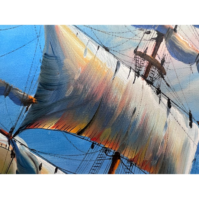 Late 20th Century Ambrose Large Original Oil Painting on Canvas Sailing Ship Ocean Seascape Framed For Sale - Image 9 of 12