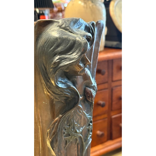 Early 20th Century Early Patinated Bronze Art Nouveau Vase With Maiden & Floral Design by Francesco Flora For Sale - Image 17 of 17