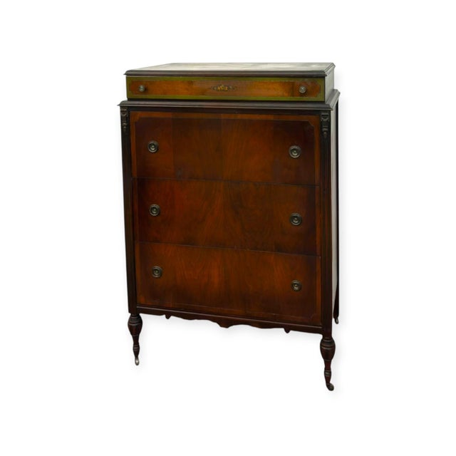 Antique 4-Drawer Wood Tallboy Chest of Drawers With Painted Accents For Sale In Seattle - Image 6 of 14