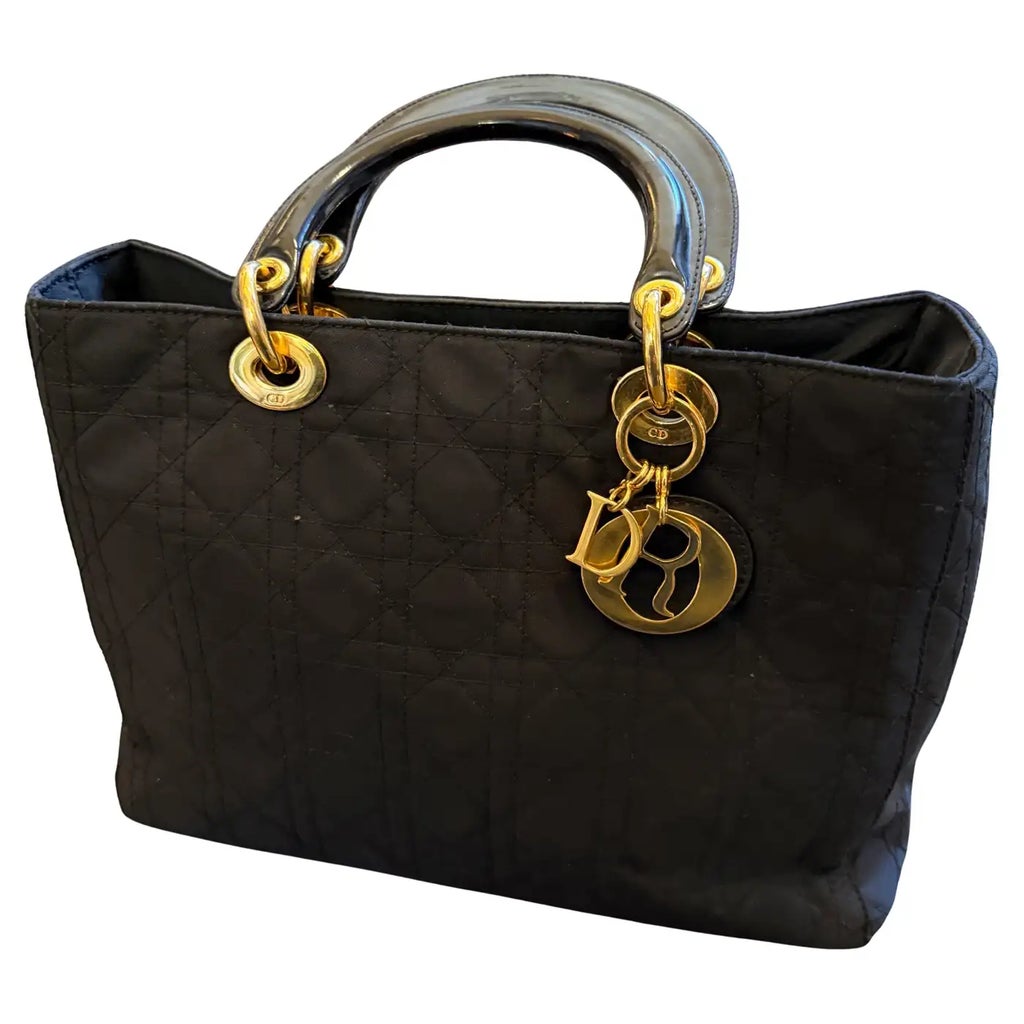 21st Century Black Fabric and Leather Large Lady Dior Bag by