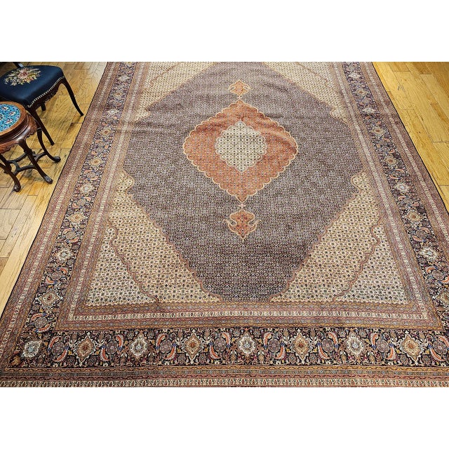 Antique Persian Tabriz Mahi Rug, Hand-Knotted Wool & Silk, Herati Geometric Pattern, 10x13 For Sale - Image 16 of 16
