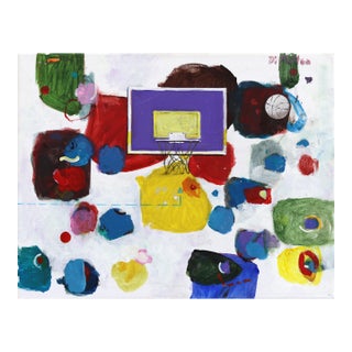 Nba R - Original Colorful Basketball Pop Art Oil Painting on Canvas For Sale