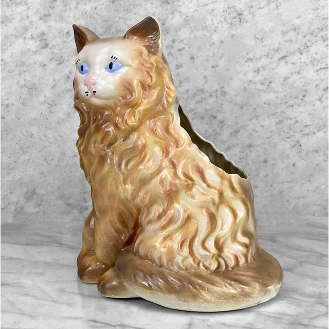 Mid-Century Modern Mid-Century Figural Long-Hair Cat Porcelain Indoor Planter For Sale - Image 3 of 10