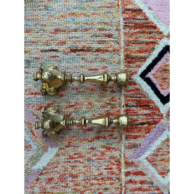 1960s Pair of Vintage Brass Baroque Candlesticks Trifoot Base, 11.5″ Tall, C. 1960s For Sale - Image 5 of 7