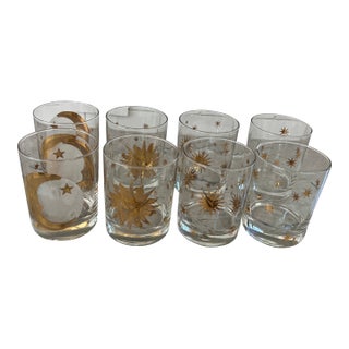 Vintage Culver Gold Celestial Glasses - Set of 8 For Sale