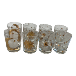 Vintage Culver Gold Celestial Glasses - Set of 8