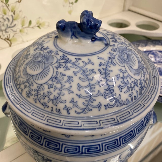 Beautiful blue and white Greek key Chinoiserie bowl. Perfect for any tabletop or bookshelf and for the interior designer.