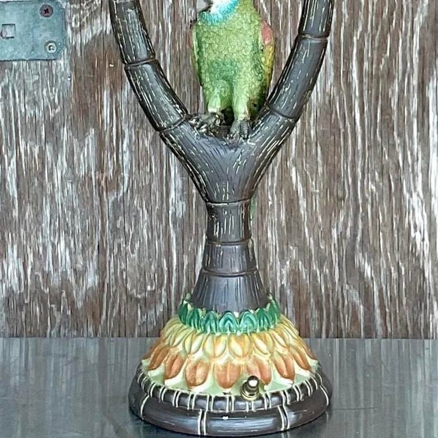 Vintage Boho Happy Parakeet Lamp For Sale - Image 10 of 13