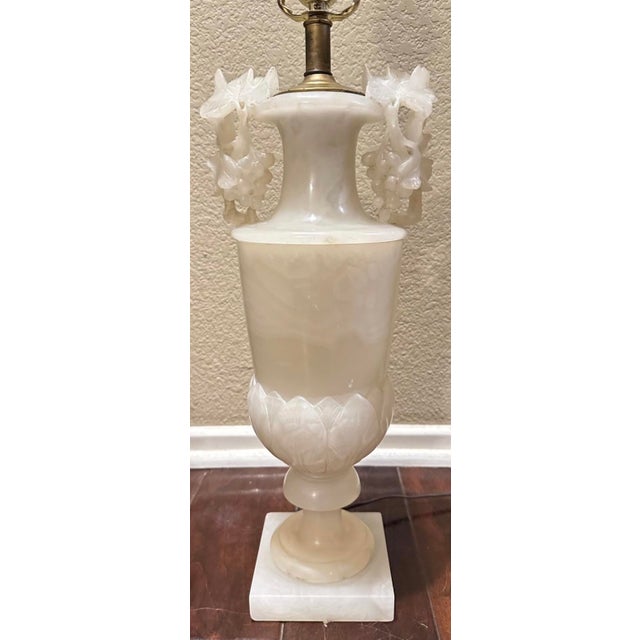 Stone 1920s Large Pair of Hand-Carved French Alabaster Neoclassical Urn Table Lamps For Sale - Image 7 of 18