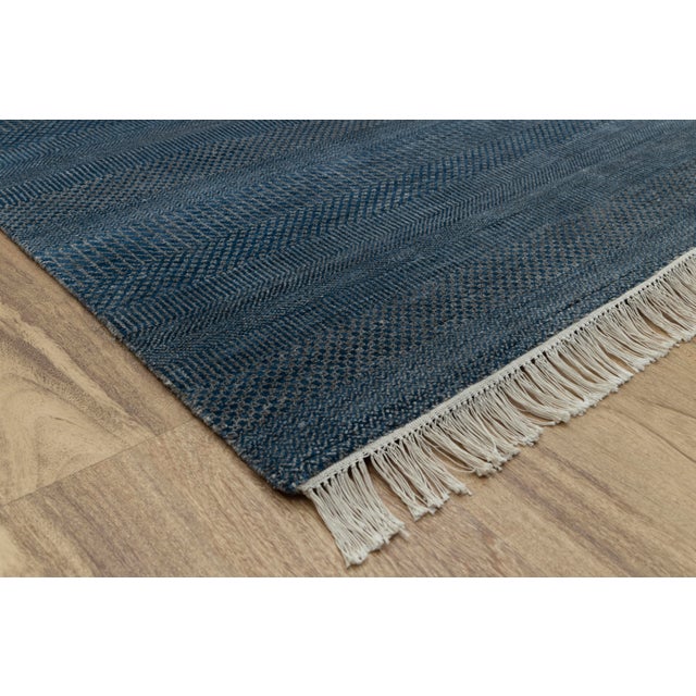 8' x 10' Savannah Hand Knotted Modern Blue Wool & Silk Rug For Sale - Image 14 of 18