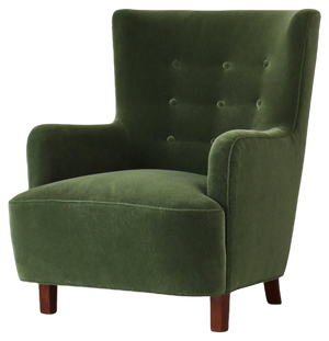 Scandinavian Modern Easy Chair in Green Mohair Velvet Fabric from Fritz Hansen, 1940s