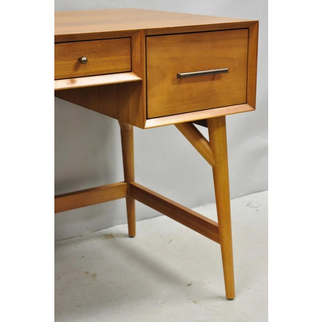 West Elm Williams Sonoma Mid Century Modern Acacia Teak Style Writing Desk (B) For Sale In Philadelphia - Image 6 of 16
