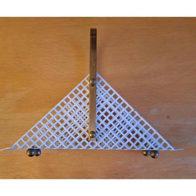 Mid-Century Napkin Holder in Lacquered Perforated Metal with Brass Handle and Feet, 1950s For Sale - Image 6 of 6