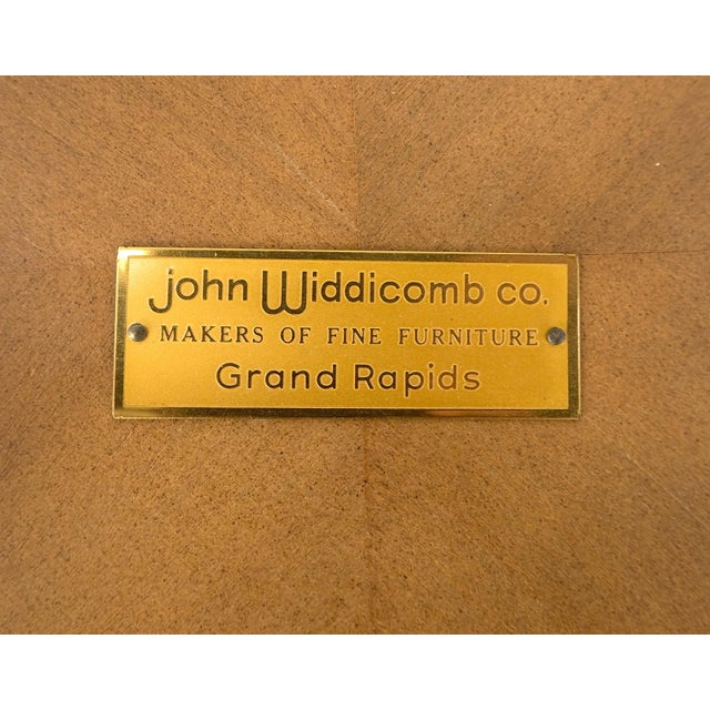 Mid-Century Modern Widdicomb 26" Round Gold Gilt Side End Lamp Table Stand Book Matched Veneer For Sale - Image 3 of 11