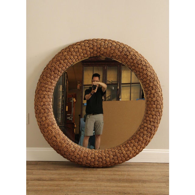 Nautical Coastal Style Large Woven Rope Frame Round Mirror For Sale - Image 3 of 12