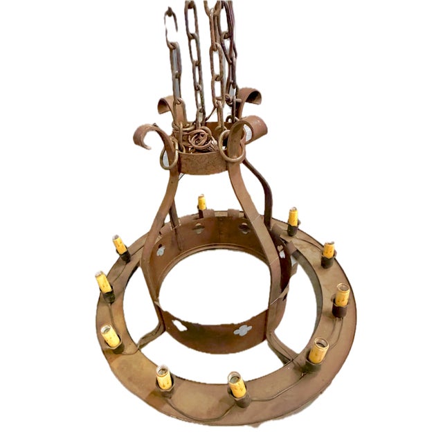 Early 20th Century Vintage Round Iron Quatrefoil Chandelier For Sale - Image 5 of 18