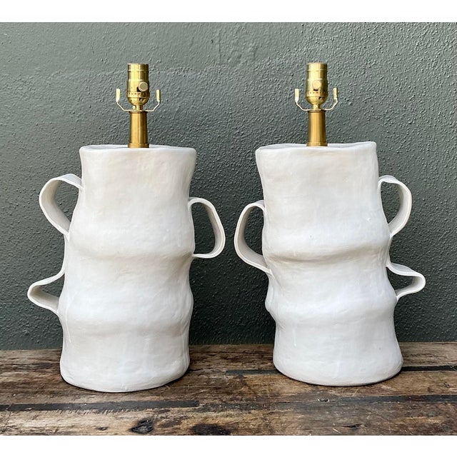 Vintage Artisan Slab Built Pottery Lamps - A Pair For Sale - Image 4 of 12