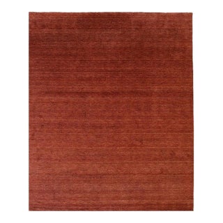 10x14 Coral Hand-Knotted Wool Striated Field Geometric Modern Carpet Rug For Sale