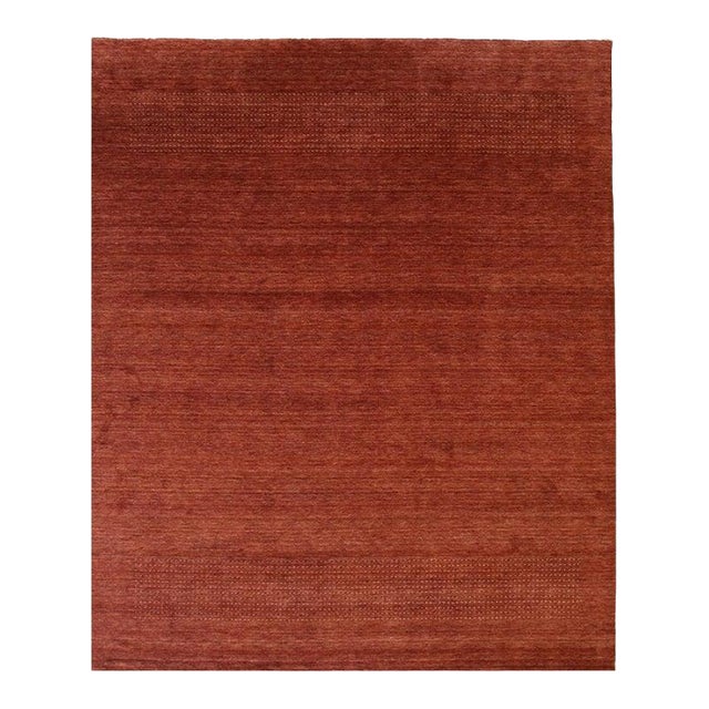 10x14 Coral Hand-Knotted Wool Striated Field Geometric Modern Carpet Rug For Sale