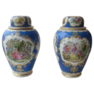 Large Continental Meissen Style "Augustus Rex" Porcelain Vases - a Pair