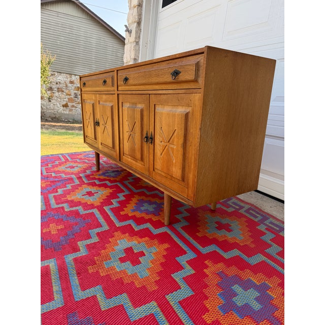 Brown Danish Oak Sideboard Credenza Media Cabinet For Sale - Image 8 of 9