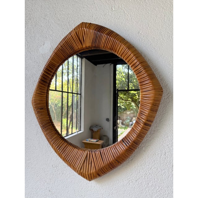 Vintage French Riviera Wicker-Framed Mirror, 1960s For Sale - Image 9 of 18