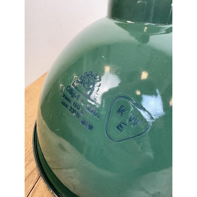 Industrial Green Enamel Factory Lamp with Cast Iron Top, 1960s For Sale - Image 14 of 18