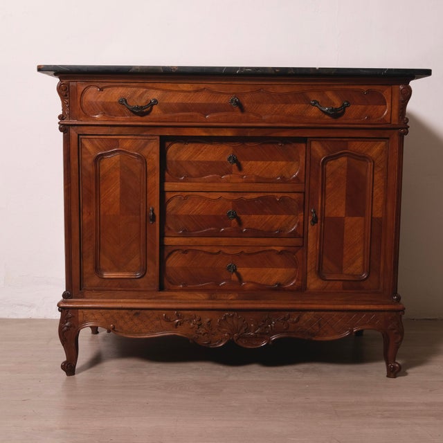Vintage Louis XV Style Chest of Drawers with Marble Top, 1930s For Sale - Image 13 of 18
