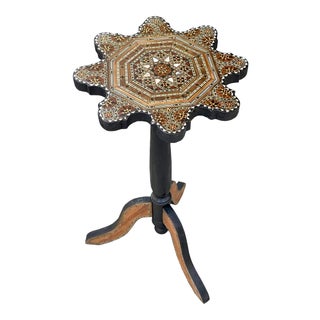 Vintage Marquetry Flower Top Side Table For Sale