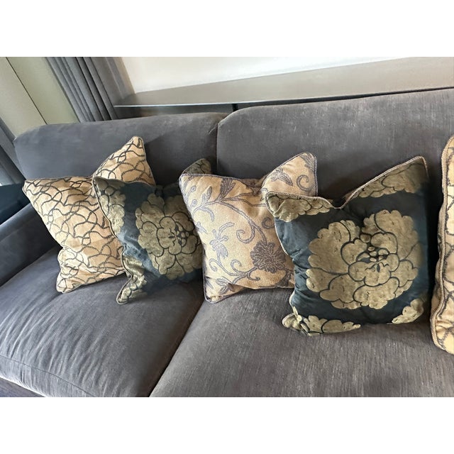 Set of Designer Throw Pillows Cobalt Blue, Beige Vine Pattern Elevate your sofa or bed styling with this curated set of...