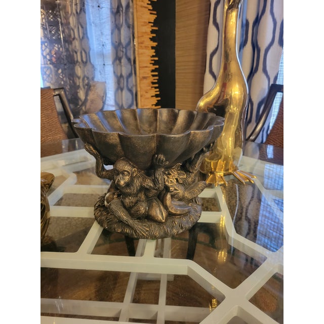 Black Vintage Large Scalloped Monkey Regency Fruit Bowl Table Decor For Sale - Image 8 of 8