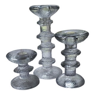 Iittala Festivo Candlesticks- Set of 3 Ice Glass For Sale