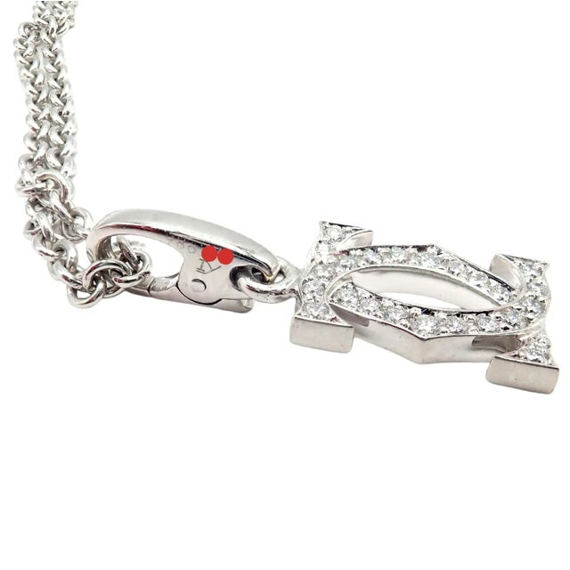 Cartier Double C 18k White Gold Diamond Pendant Necklace For Sale - Image 10 of 12