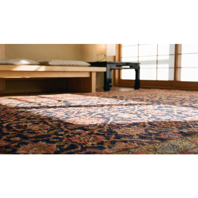 Red Quatrefoil Rosette Herati Pattern in a Navy Blue Ground Antique Persian Joshaghan Rug For Sale - Image 9 of 10