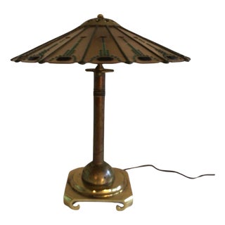 1950s Brass Table Lamp With Brass and Glass Shade For Sale