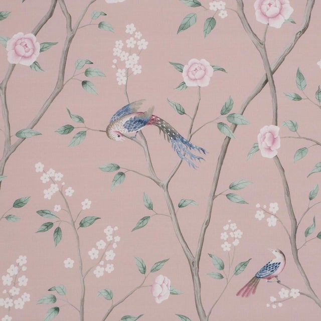 Early 21st Century Sample - Boråstapeter Paradise Birds Fabric In Blush For Sale - Image 5 of 5