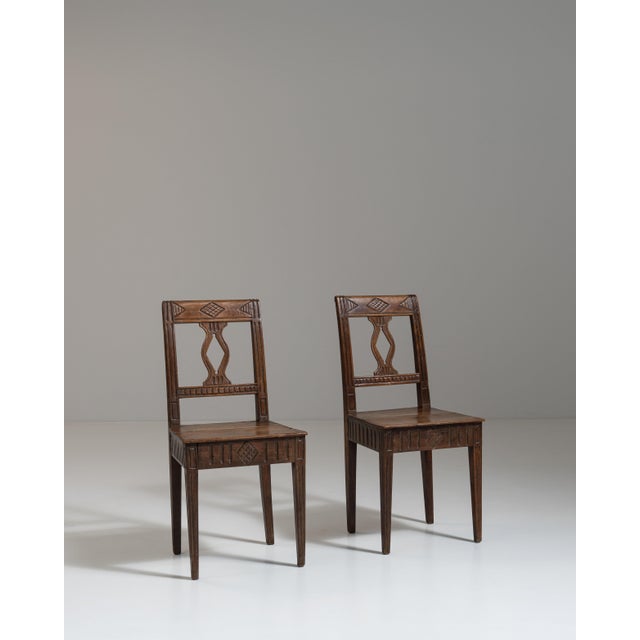 Pair of 19th Century French Chestnut Brown Carved Oak Chairs For Sale - Image 13 of 15