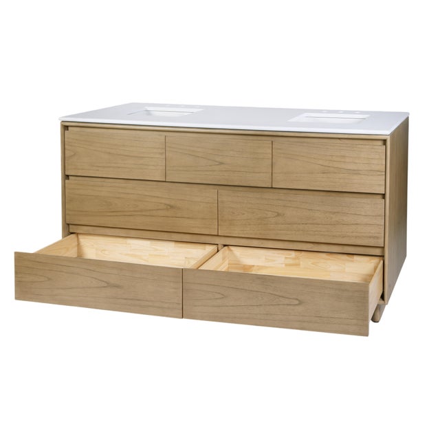 2020s Halmstad 72 in. W Rectangular Wood Double Sink 5 Drawer Bathroom Vanity Set, Blonde Oak For Sale - Image 5 of 11