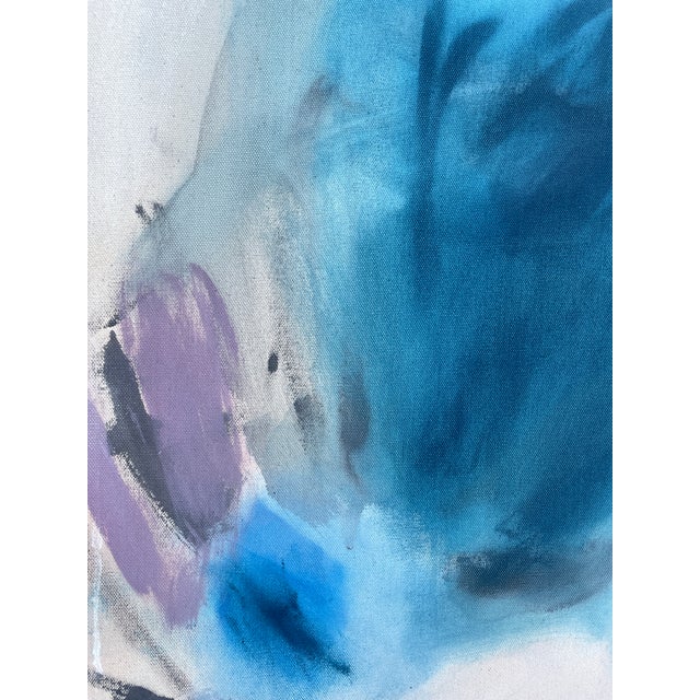 "Half-Past Six" Large Lyrical Abstraction Painting in Blush, Slate Blue & Deep Teal by Stacey Warnix For Sale In Austin - Image 6 of 8