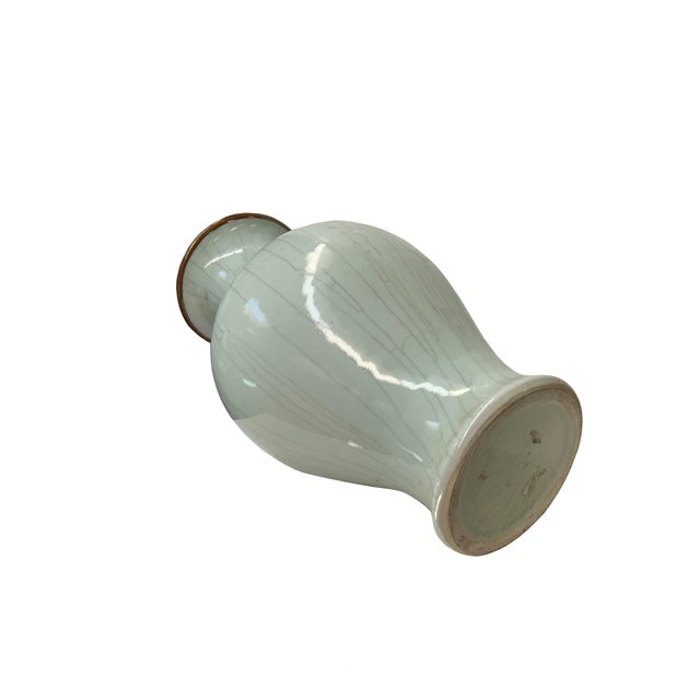Off White Gray Glaze Crackle Lines Slim Round Porcelain Art Vase For Sale - Image 4 of 6