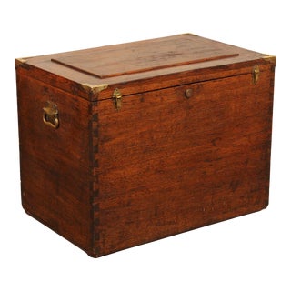 Campaign Style Antique Oak Dovetailed Chest For Sale